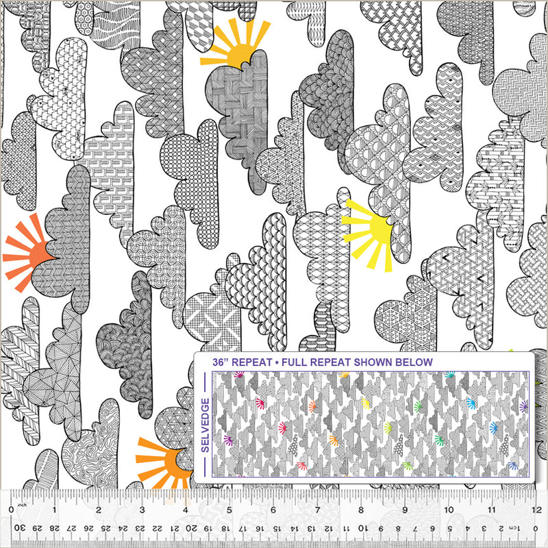 White Head In The Clouds Wideback Cotton Fabric Per Yard - Prismatic Fiber Arts