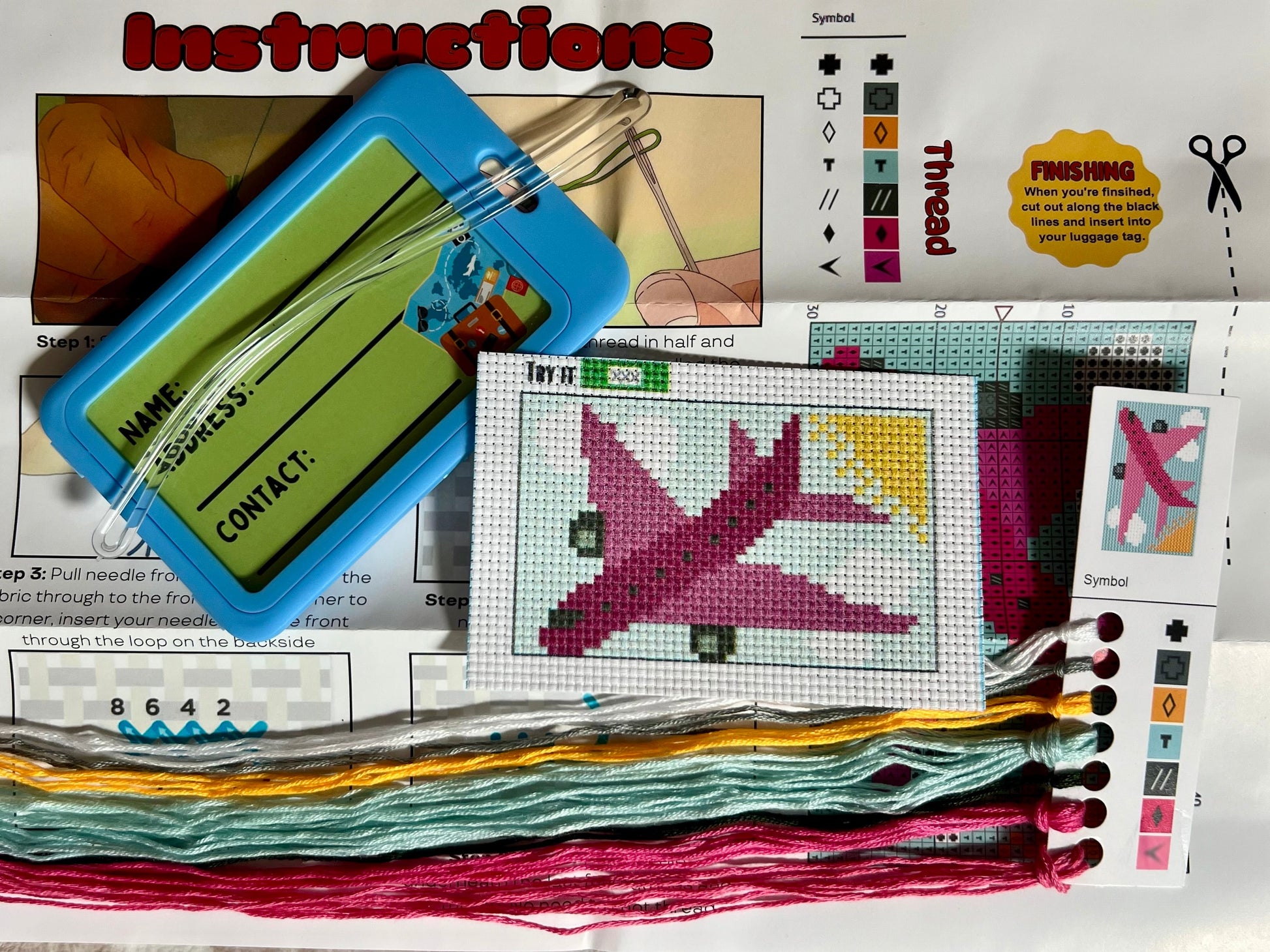 Pink Airplane Cross Stitch Kit - Prismatic Fiber Arts