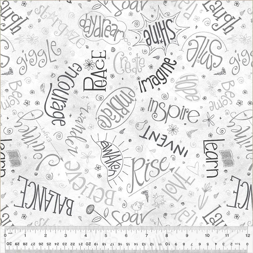 White Noteworthy Aspirations Wideback Cotton Fabric per yard - Prismatic Fiber Arts