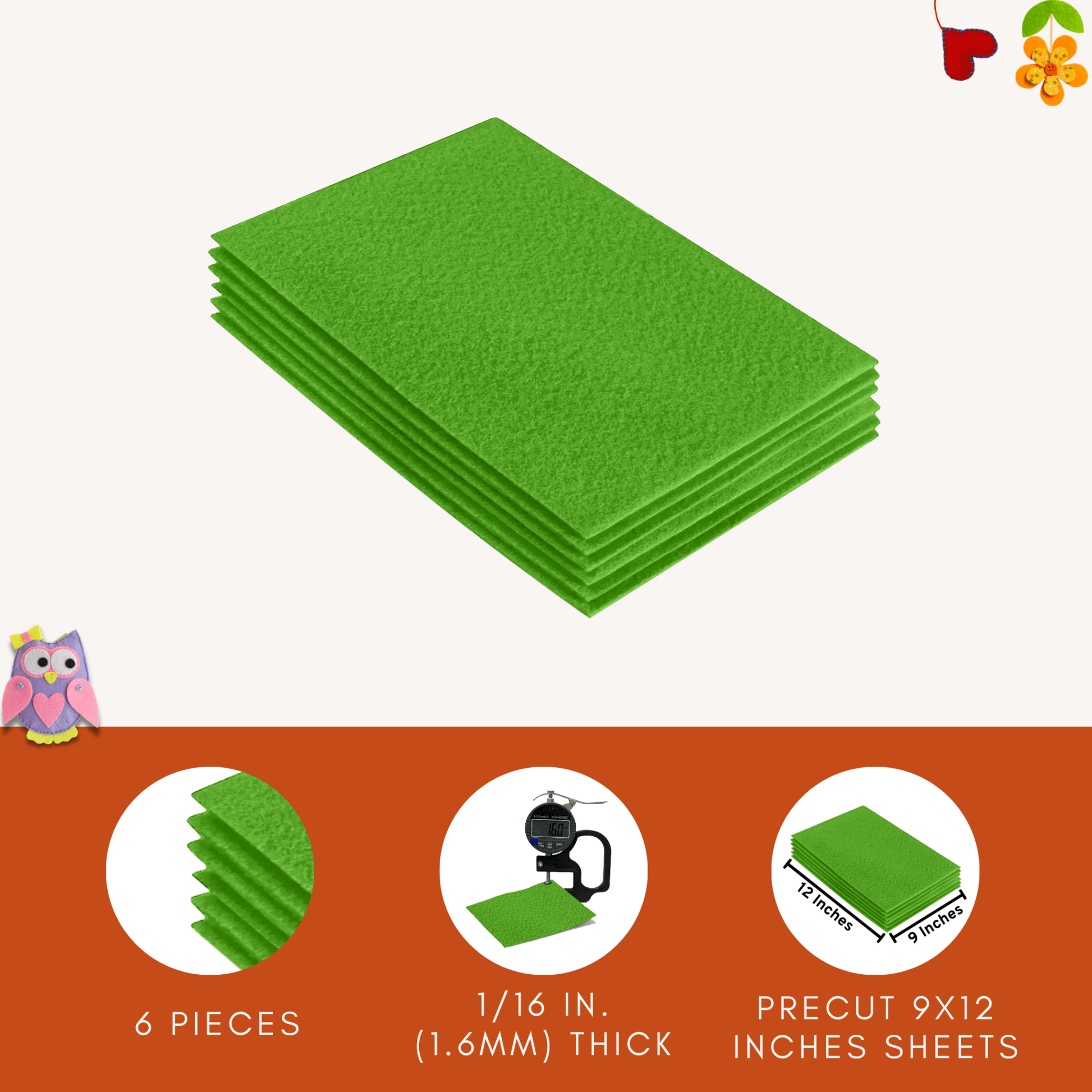 FabricLA Acrylic Felt 9"X12" Sheet Packs | Lime - Prismatic Fiber Arts