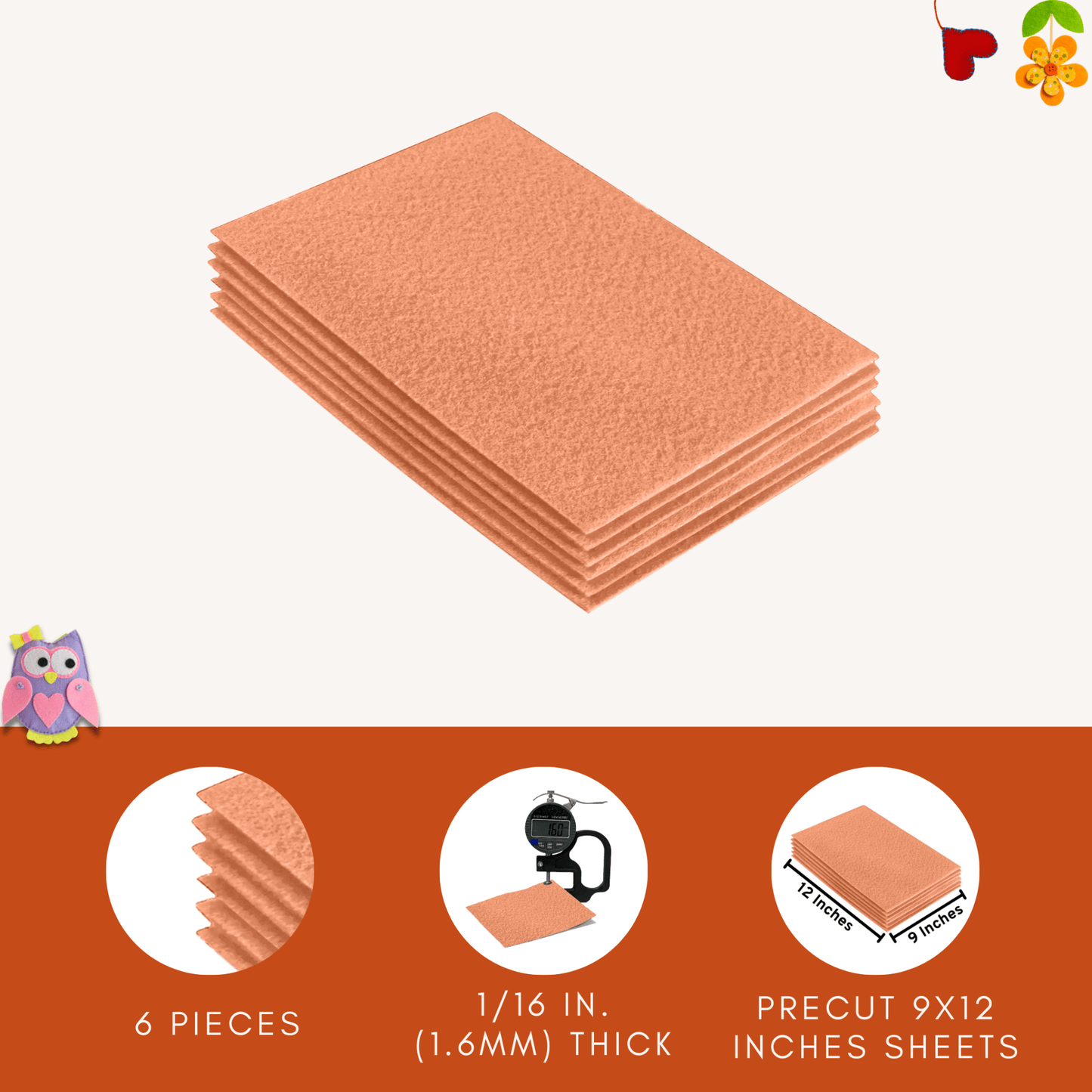 FabricLA Acrylic Felt 9"X12" Sheet Packs | Light Flesh