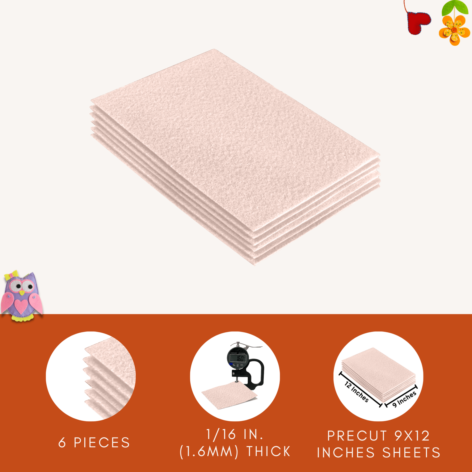 FabricLA Acrylic Felt 9"X12" Sheet Packs | Ivory - Prismatic Fiber Arts