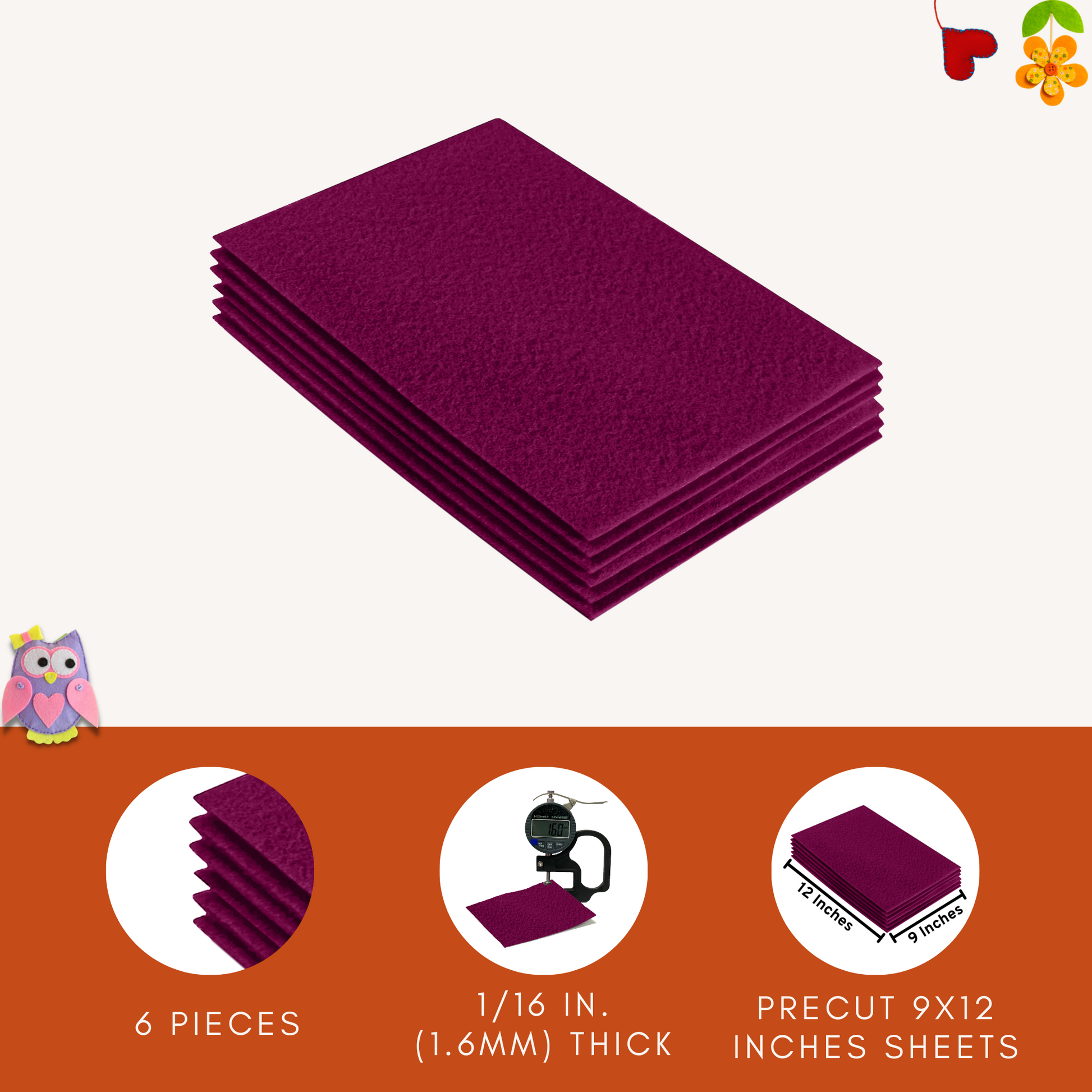 FabricLA Acrylic Felt 9"X12" Sheet Packs | Oxblood Burgundy - Prismatic Fiber Arts