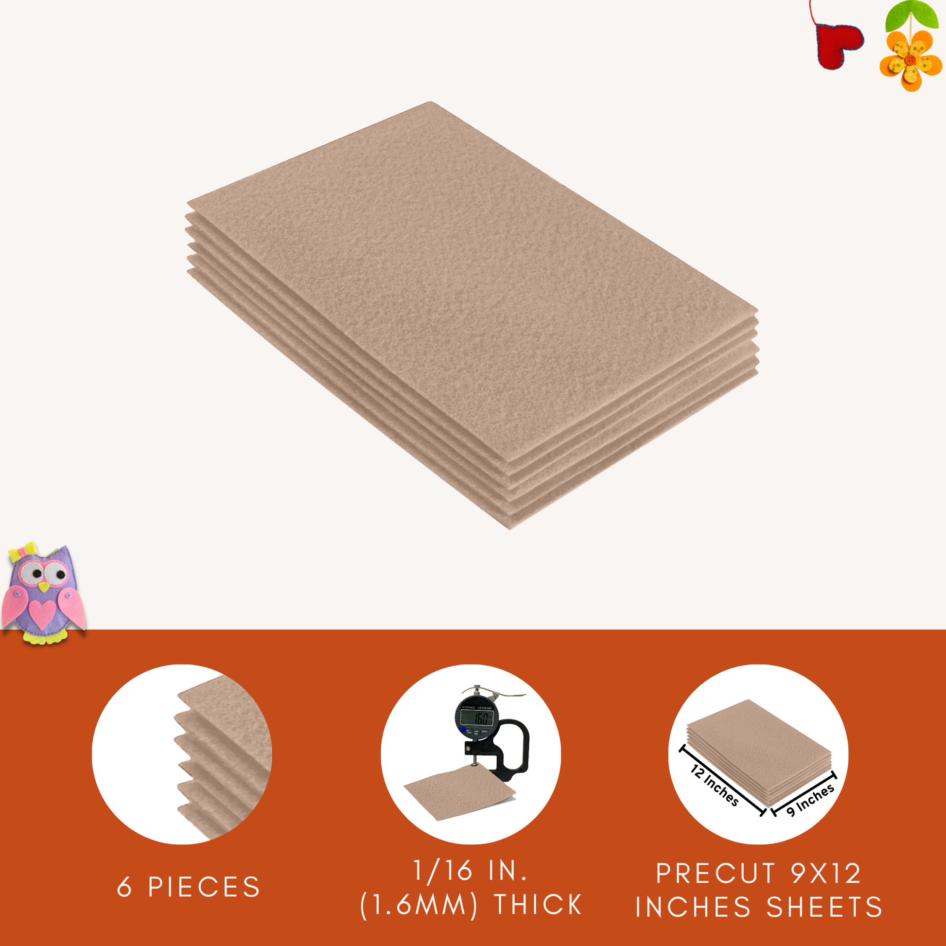 FabricLA Acrylic Felt 9"X12" Sheet Packs | Sandy - Prismatic Fiber Arts
