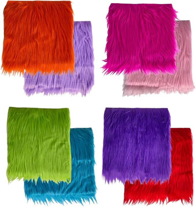 Faux Fur Fabric Squares - Shaggy Fur Patches 6x6 Inches for DIY Crafts, Chair Covers, Seat Cushions - Available in 4, 8, 16 Packs - Prismatic Fiber Arts