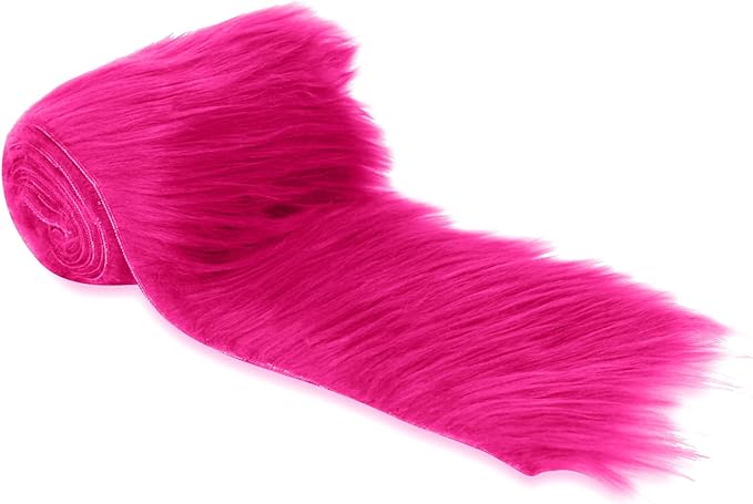 FabricLA Mohair Shaggy Faux Fur Fabric - Pre Cut Strips | Trim Ribbon | DIY Craft, Hobby, Costume, Decoration - Fuchsia - Prismatic Fiber Arts