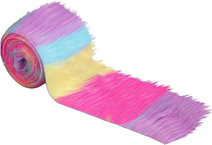 FabricLA Mohair Shaggy Faux Fur Fabric - Pre Cut Strips | Trim Ribbon | DIY Craft, Hobby, Costume, Decoration - Pastel Patch - Prismatic Fiber Arts
