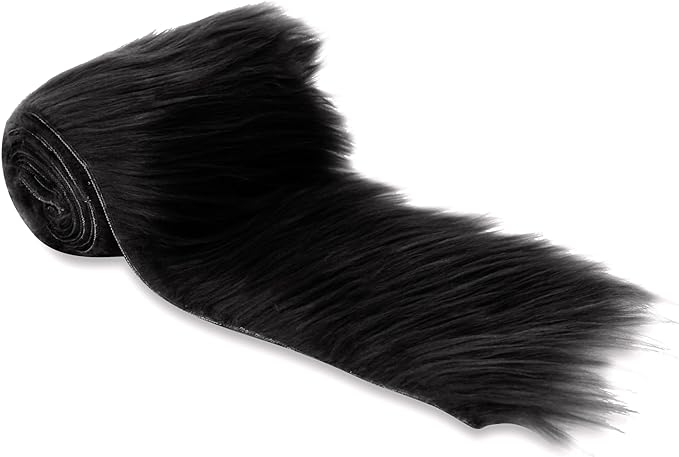 Faux Fur Fabric - Pre Cut Strips | Trim Ribbon | DIY Craft, Hobby, Costume, Decoration - Black - Prismatic Fiber Arts