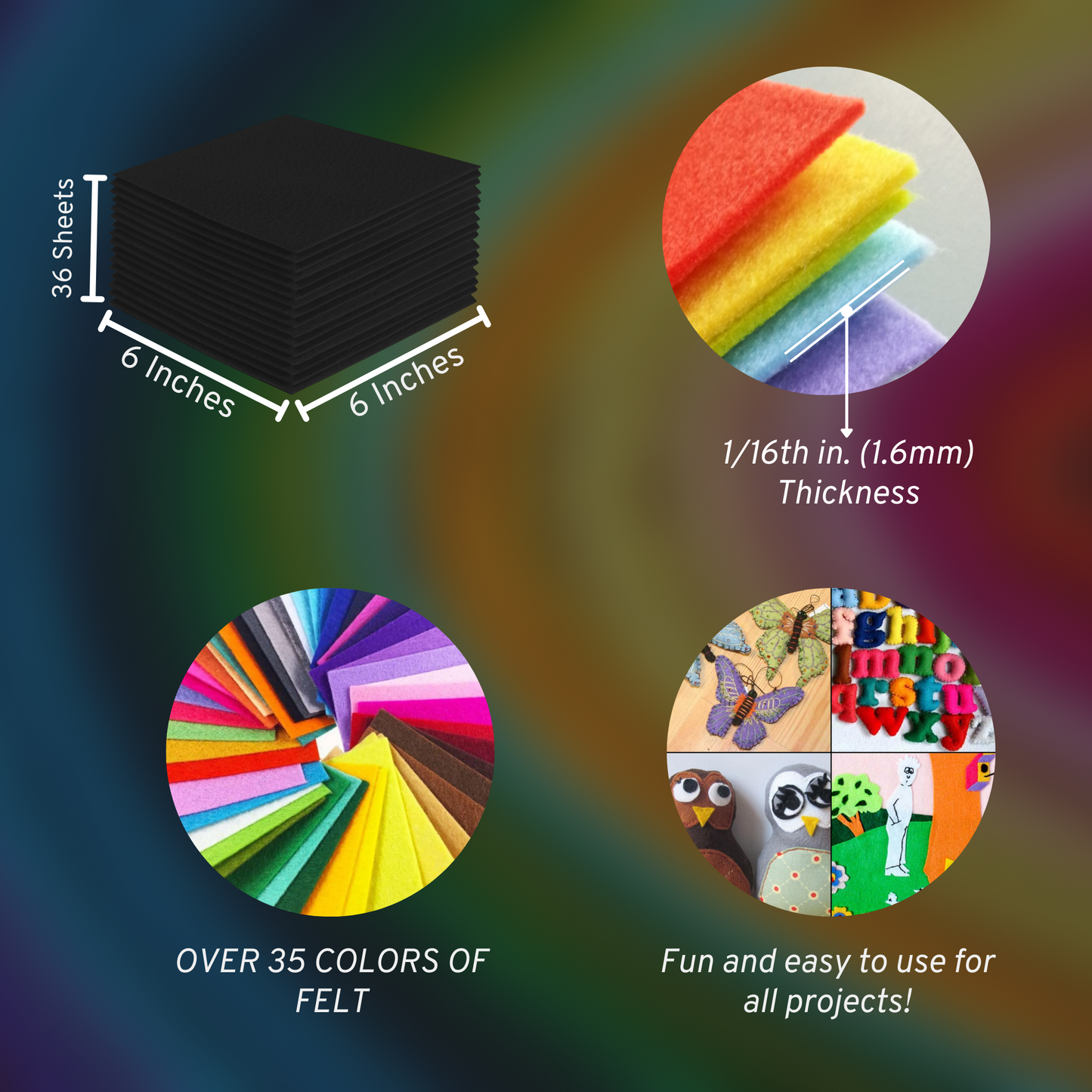 FabricLA Acrylic Felt Craft Sheet Packs – Black | Soft 100% Acrylic Felt Sheets for DIY & Sewing - Prismatic Fiber Arts