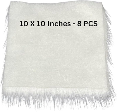 FabricLA Faux Fur Fabric - 8 Pieces Square Fur Material Fabric - 10" X 10" Inches (25cm x 25cm) - Shaggy Fur Patches Fabric Cuts Chair Cover Seat Cushion for DIY Craft - White - Prismatic Fiber Arts