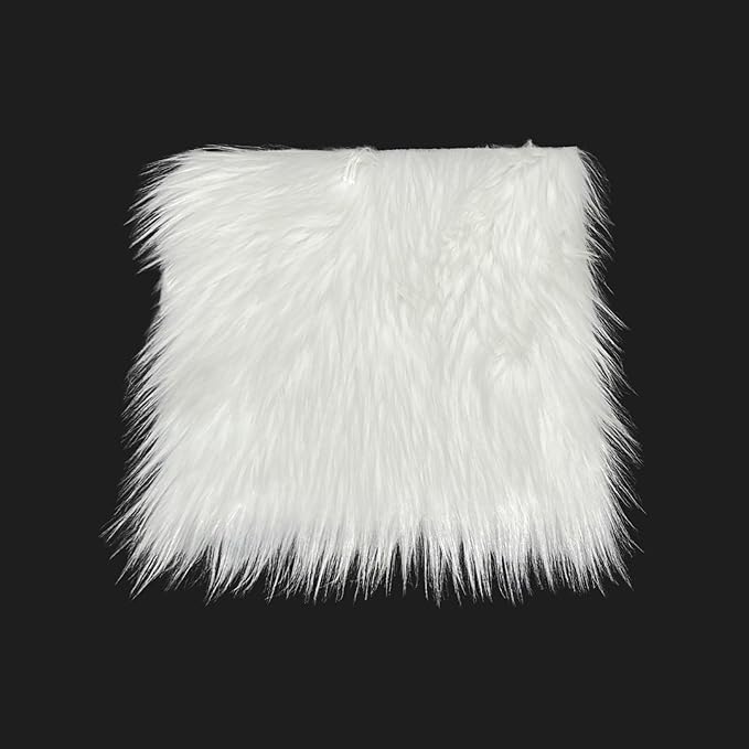 FabricLA Faux Fur Fabric - 8 Pieces Square Fur Material Fabric - 10" X 10" Inches (25cm x 25cm) - Shaggy Fur Patches Fabric Cuts Chair Cover Seat Cushion for DIY Craft - White - Prismatic Fiber Arts