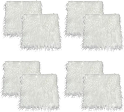 FabricLA Faux Fur Fabric - 8 Pieces Square Fur Material Fabric - 10" X 10" Inches (25cm x 25cm) - Shaggy Fur Patches Fabric Cuts Chair Cover Seat Cushion for DIY Craft - White - Prismatic Fiber Arts