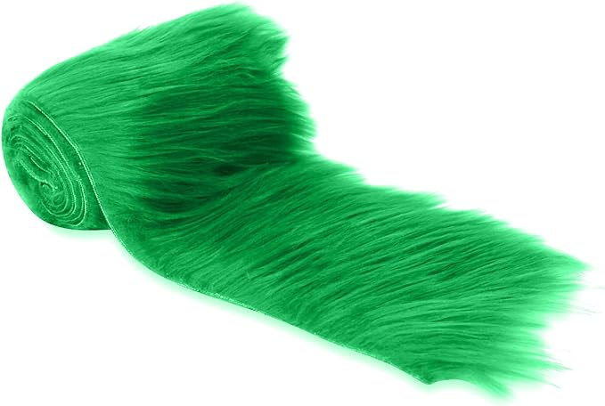 FabricLA Mohair Shaggy Faux Fur Fabric - Pre Cut Strips | Trim Ribbon | DIY Craft, Hobby, Costume, Decoration - Kelly Green - Prismatic Fiber Arts