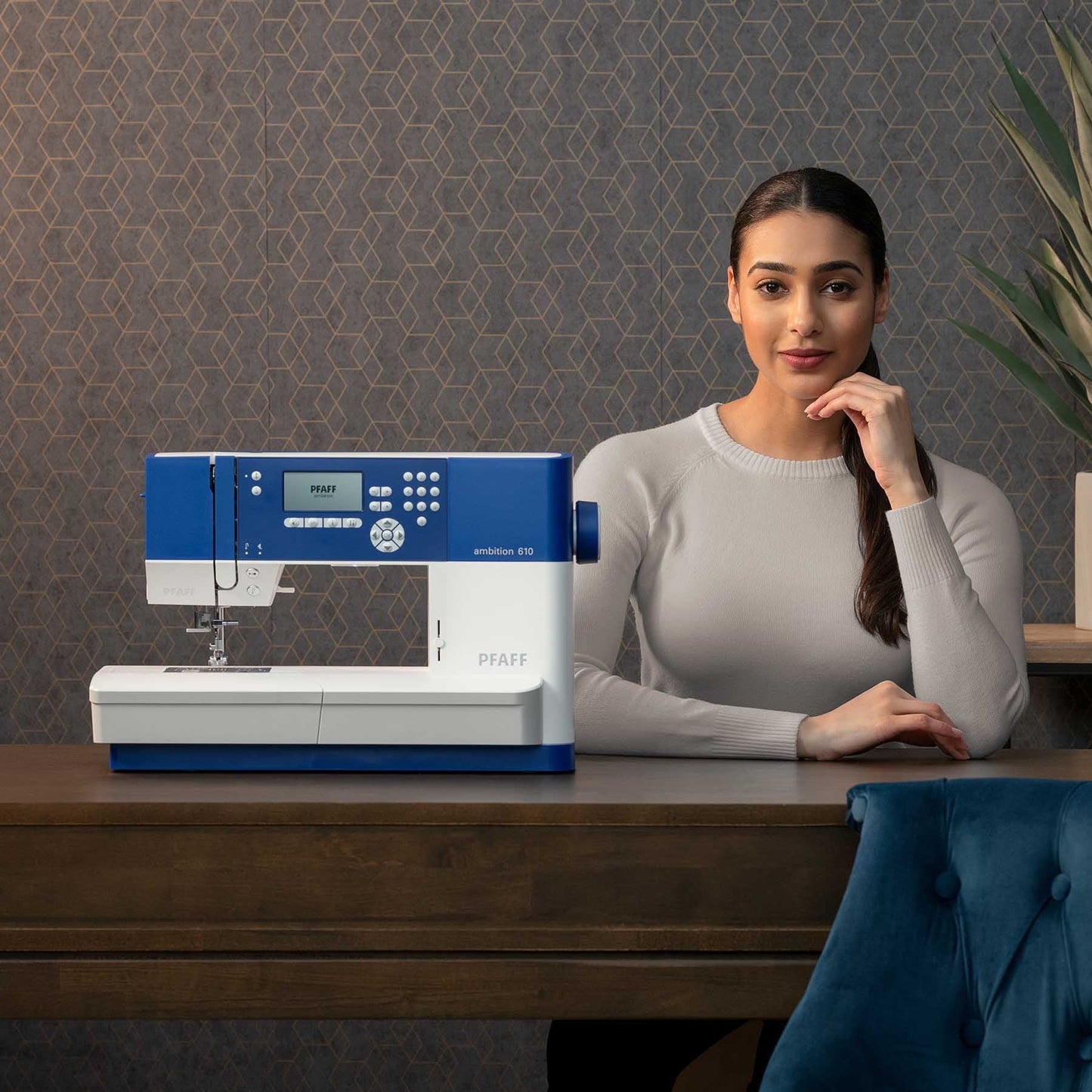 PFAFF® ambition™ 610 Blue Sewing Machine - Prismatic Fiber Arts