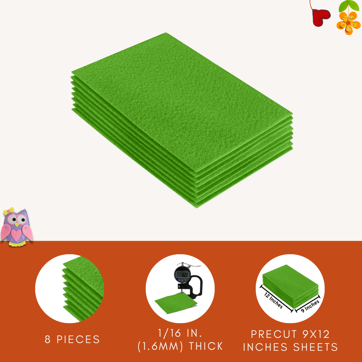 FabricLA Acrylic Felt 9"X12" Sheet Packs | Lime - Prismatic Fiber Arts