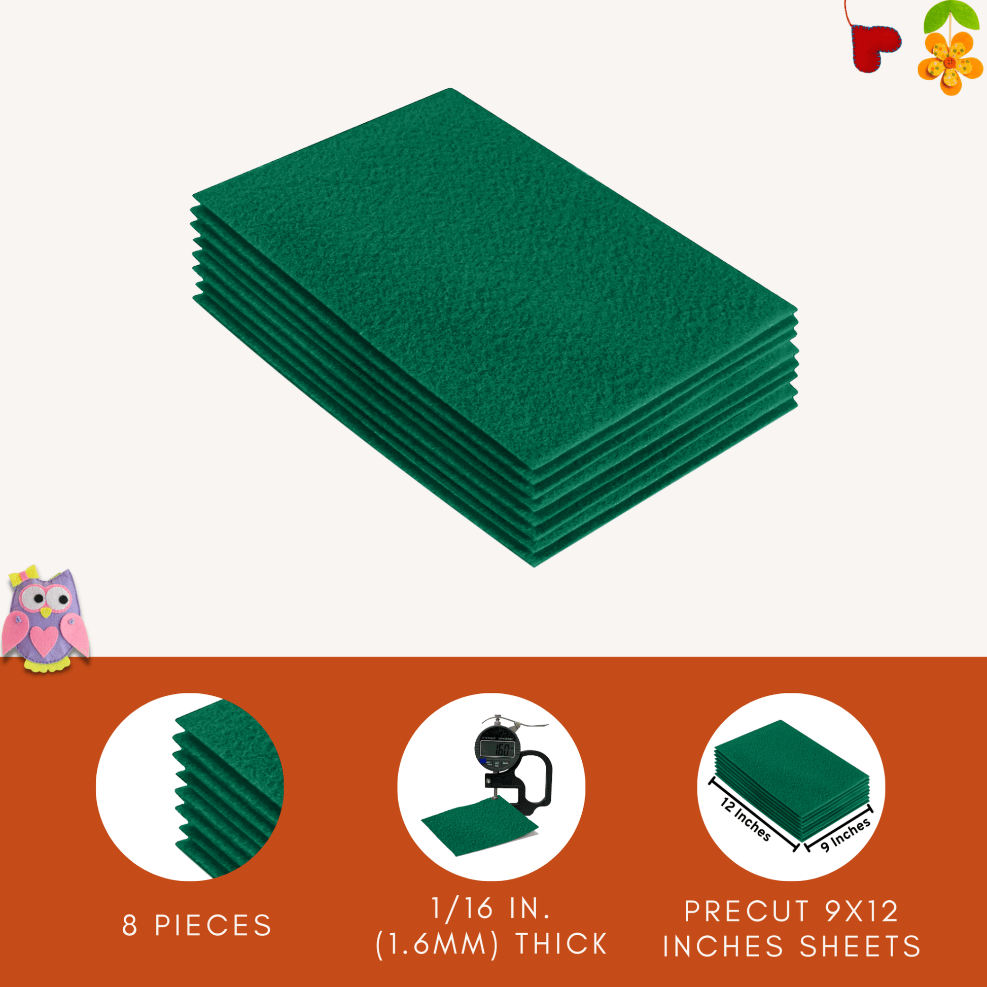 FabricLA Acrylic Felt 9"X12" Sheet Packs | Kelly Green - Prismatic Fiber Arts