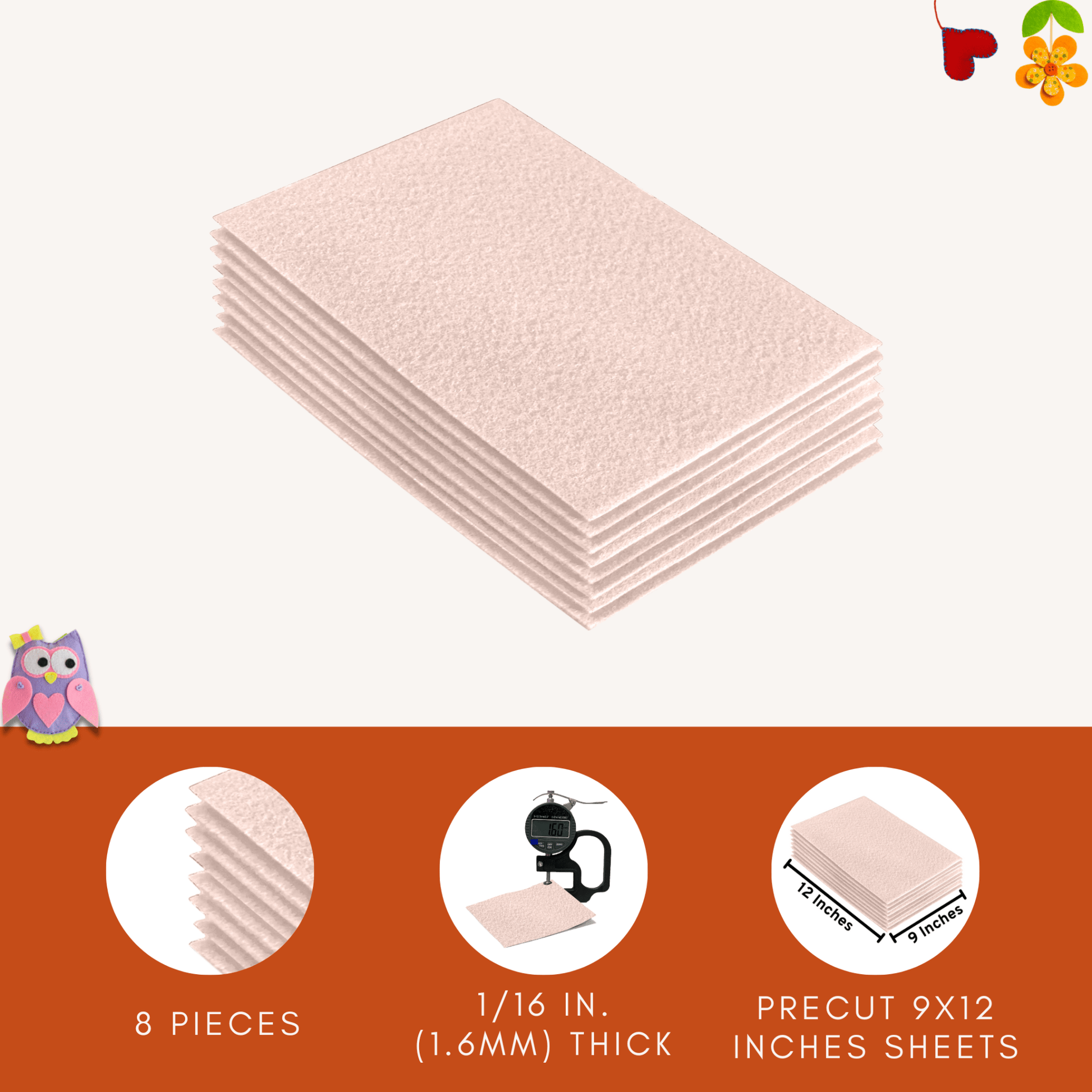 FabricLA Acrylic Felt 9"X12" Sheet Packs | Ivory - Prismatic Fiber Arts