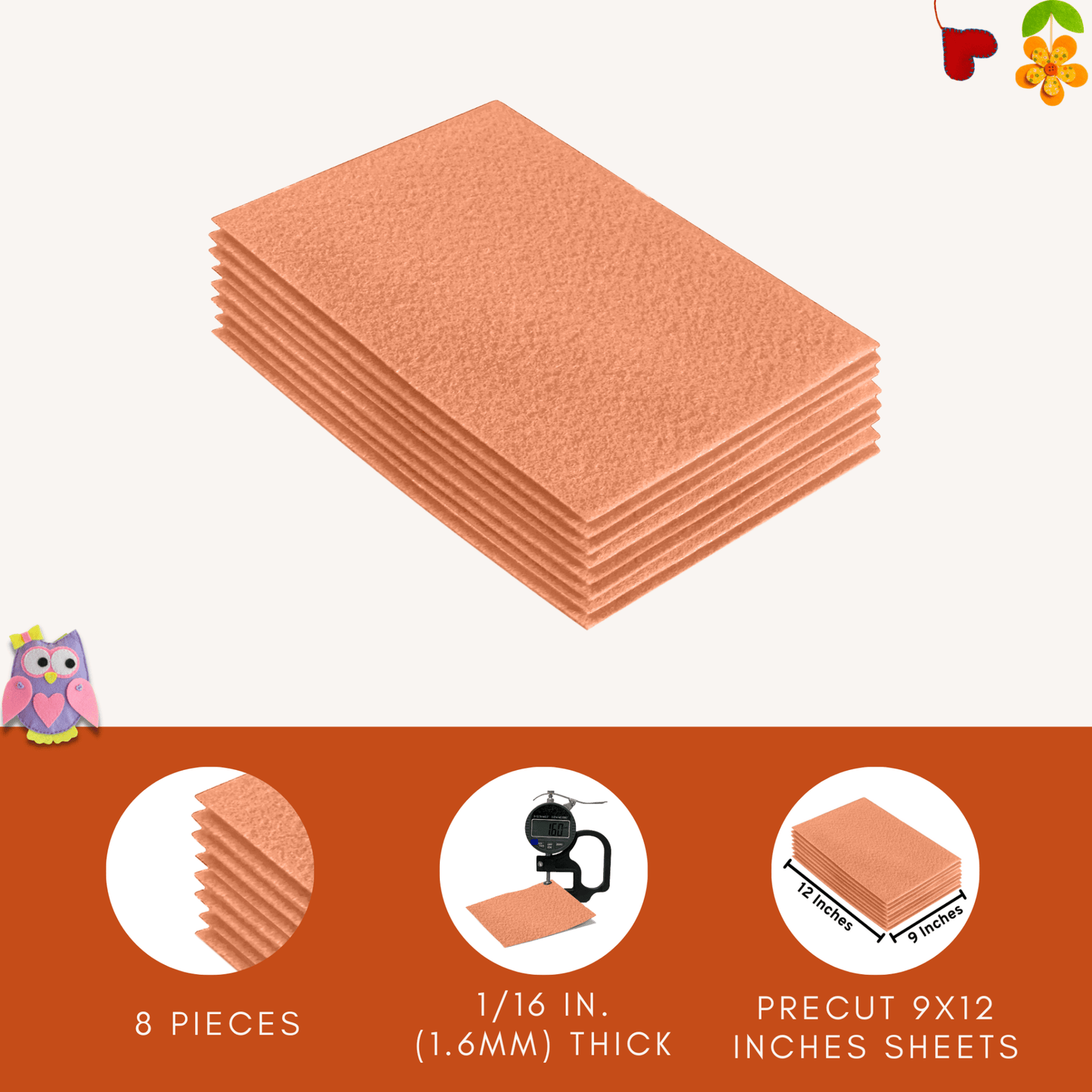 FabricLA Acrylic Felt 9"X12" Sheet Packs | Light Flesh