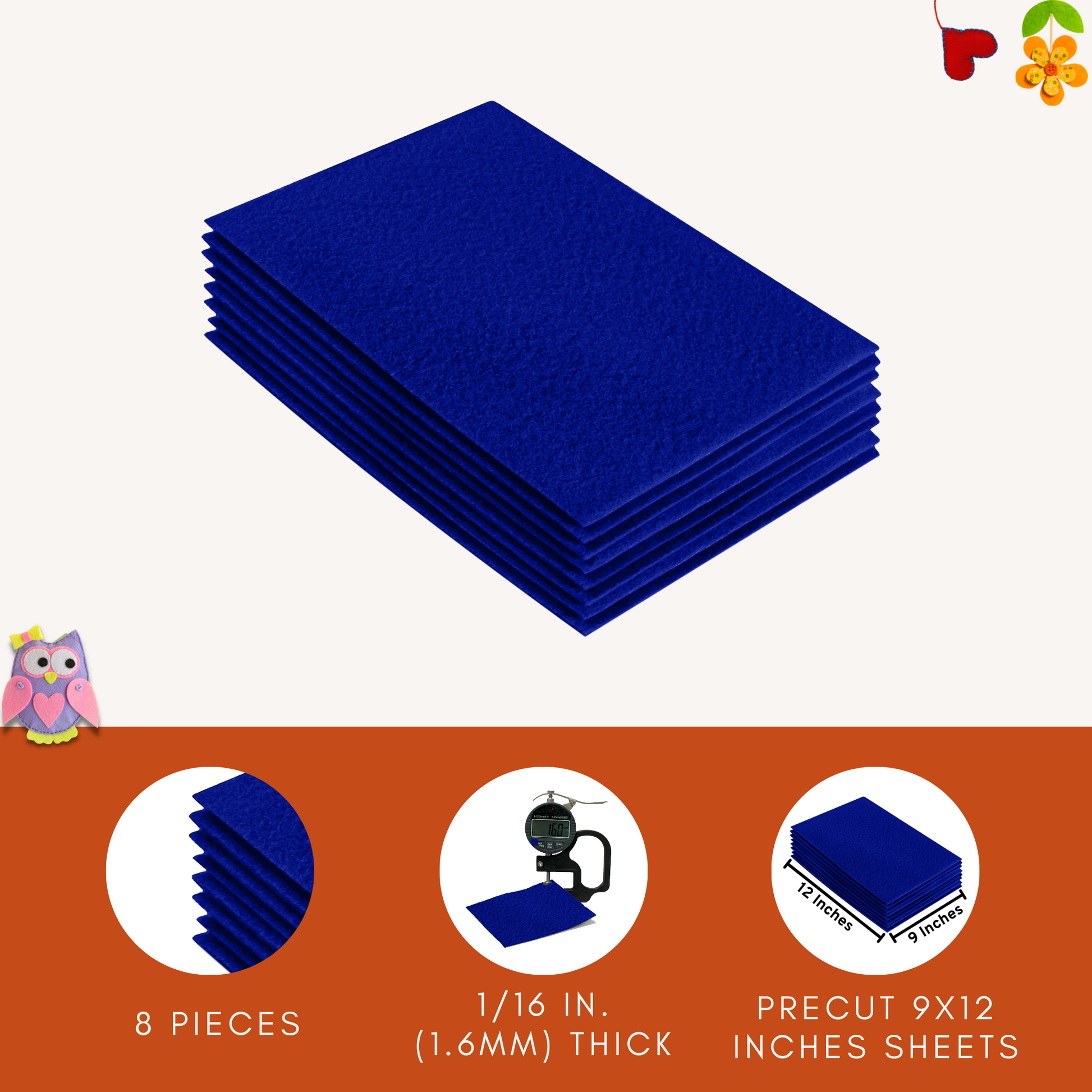 FabricLA Acrylic Felt 9"X12" Sheet Packs | Royal Blue - Prismatic Fiber Arts