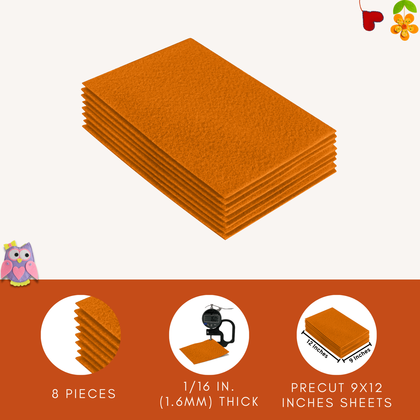 FabricLA Acrylic Felt 9"X12" Sheet Packs | Mango - Prismatic Fiber Arts