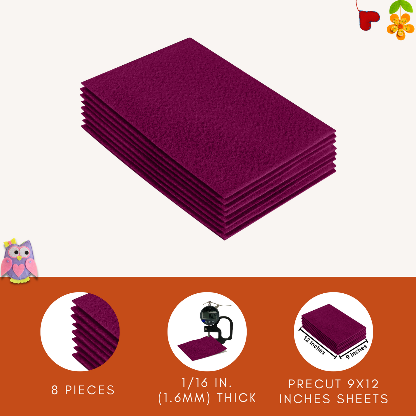 FabricLA Acrylic Felt 9"X12" Sheet Packs | Oxblood Burgundy - Prismatic Fiber Arts