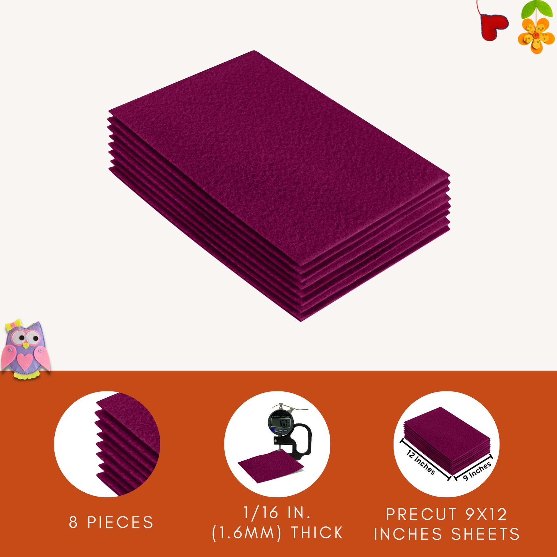 FabricLA Acrylic Felt 9"X12" Sheet Packs | Oxblood Burgundy - Prismatic Fiber Arts