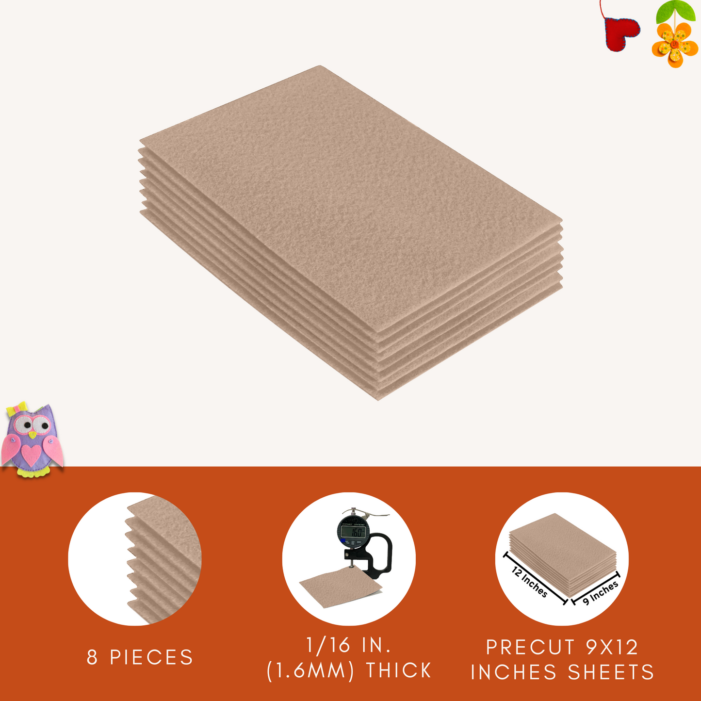 FabricLA Acrylic Felt 9"X12" Sheet Packs | Sandy - Prismatic Fiber Arts