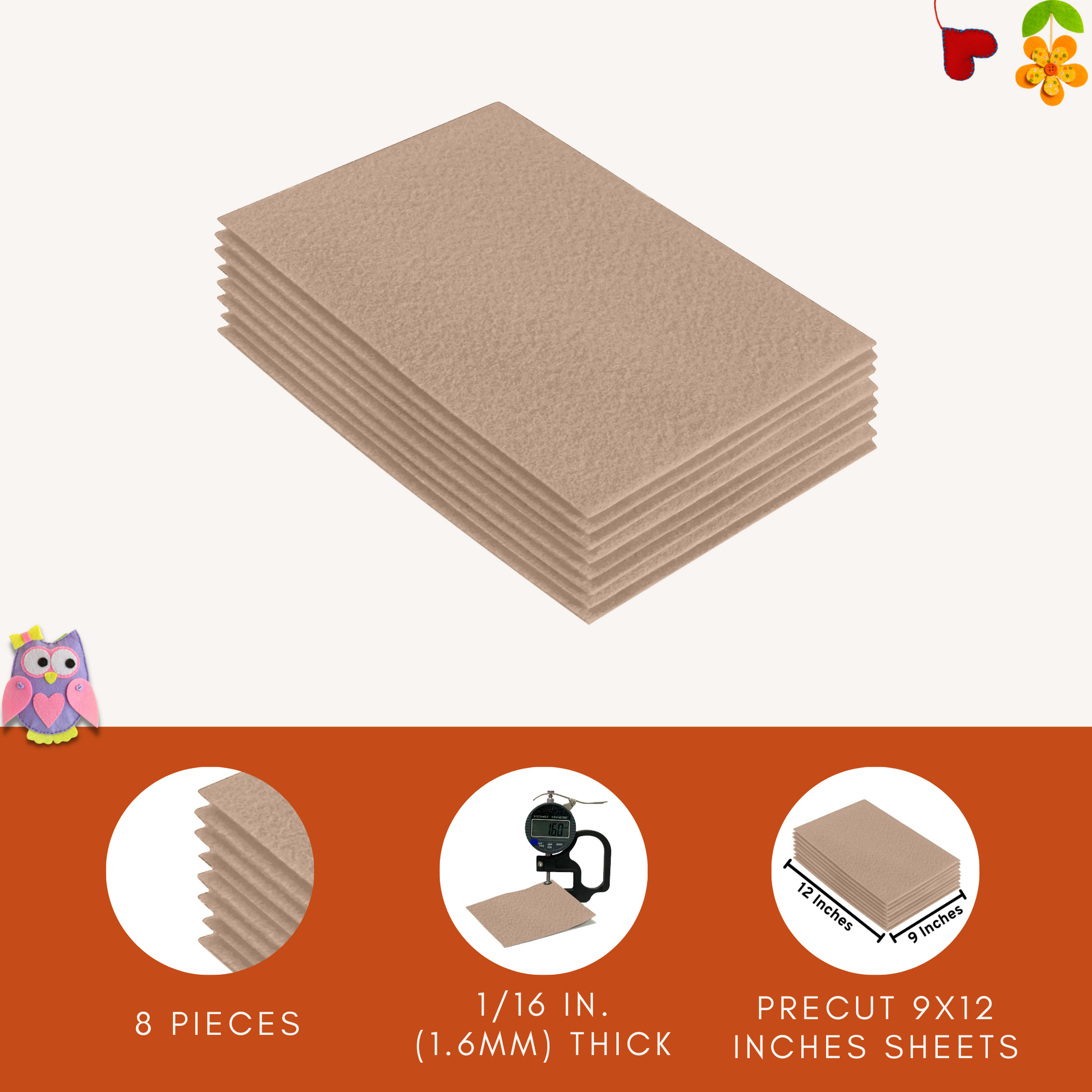 FabricLA Acrylic Felt 9"X12" Sheet Packs | Sandy - Prismatic Fiber Arts