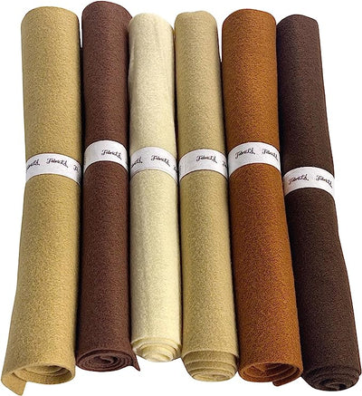 FabricLA Craft Felt Rolls 6 Pieces - 12" X 18" Inches Assorted Color Non-Woven Soft Felt Material - Acrylic Felt Roll for DIY Craftwork, Sewing and Patchwork - Brown Palette - Prismatic Fiber Arts