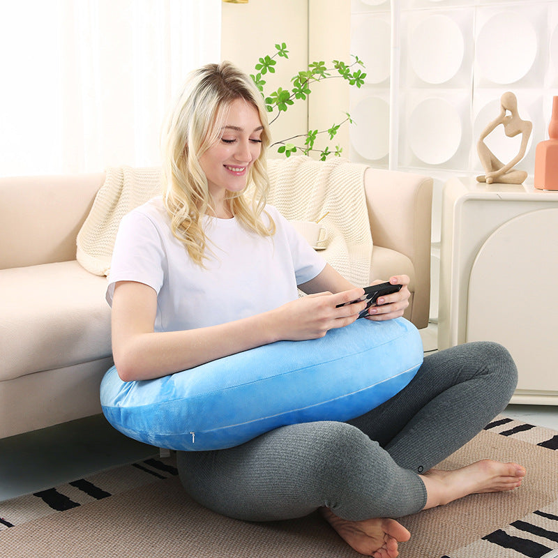 Reading pillow, crocheted arm-support for adults, portable, skin-friendly, TV & breastfeeding.