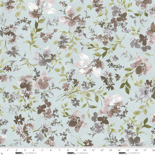Garden Whispers 118" Dusty Blue Cotton Wideback Fabric per yard