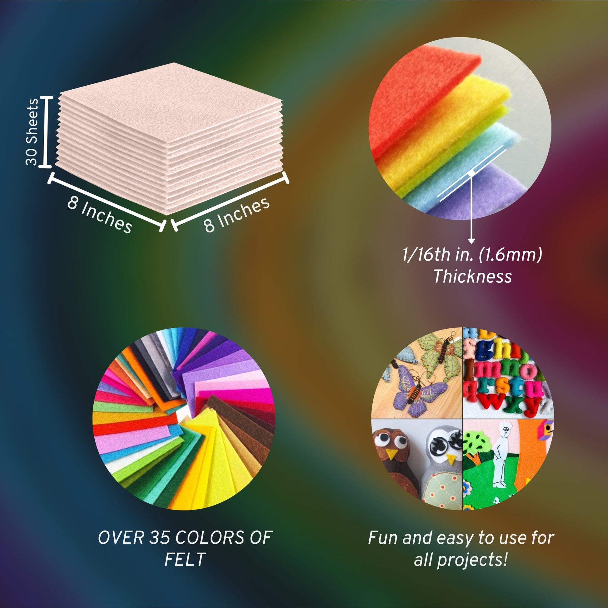 FabricLA Acrylic Felt Craft Sheet Packs – Ivory | Soft 100% Acrylic Felt Sheets for DIY & Crafts - Prismatic Fiber Arts