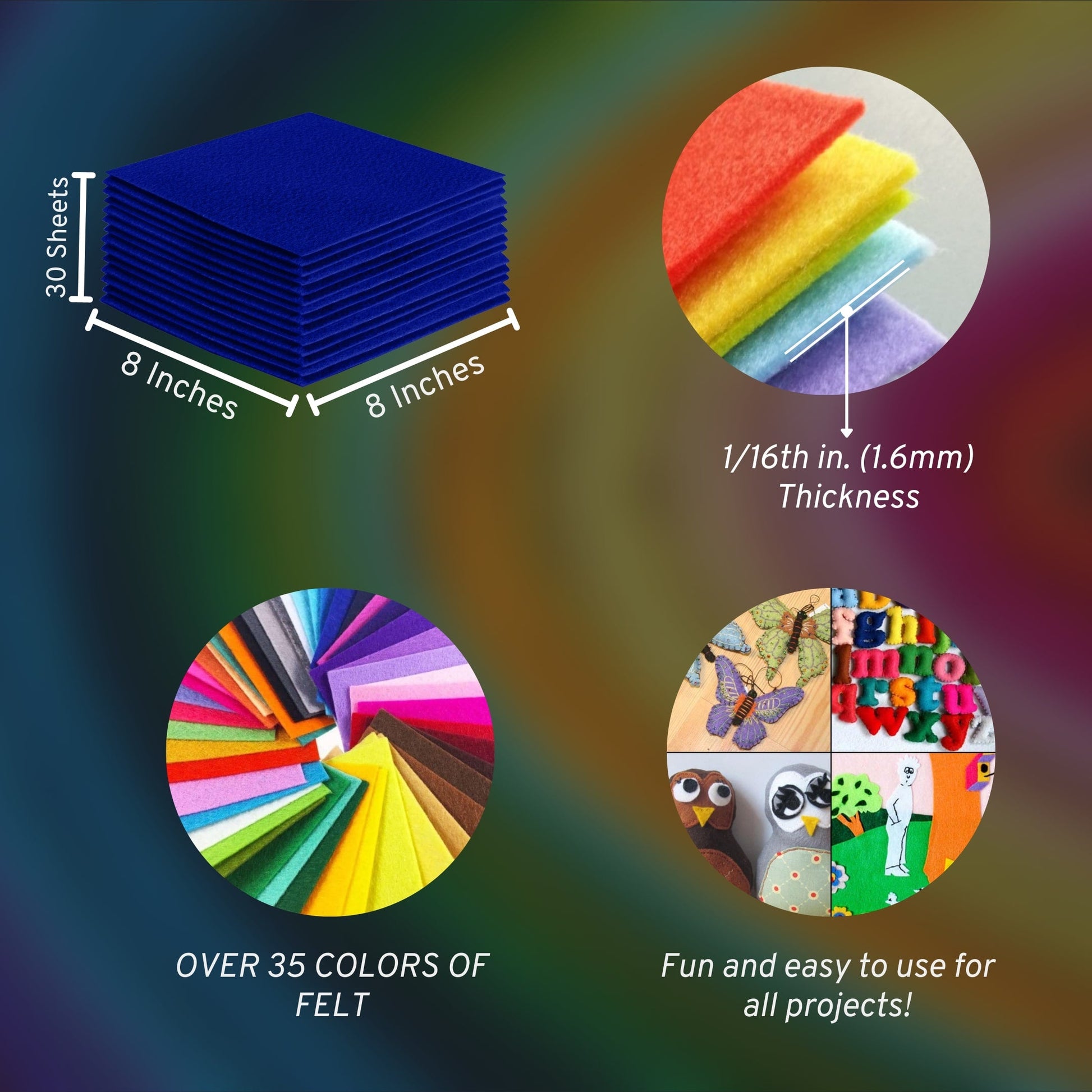 FabricLA Acrylic Felt Craft Sheet Packs – Royal Blue | Soft 100% Acrylic Felt Sheets for DIY & Crafts - Prismatic Fiber Arts