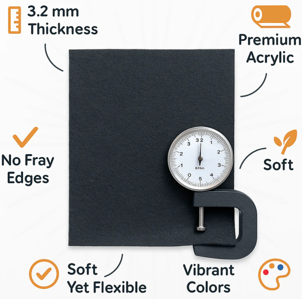 3.2mm Thick Acrylic Felt Sheets – 12"x18" Multi-Color or Single Color Options - Prismatic Fiber Arts