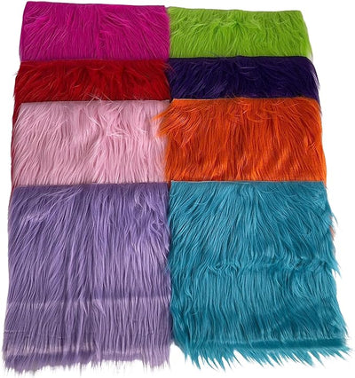 FabricLA Faux Fur Fabric - 8 Pieces Square Fur Material Fabric - 10" X 10" Inches (25cm x 25cm) - Shaggy Fur Patches Fabric Cuts Chair Cover Seat Cushion for DIY Craft -Multi Color - Prismatic Fiber Arts