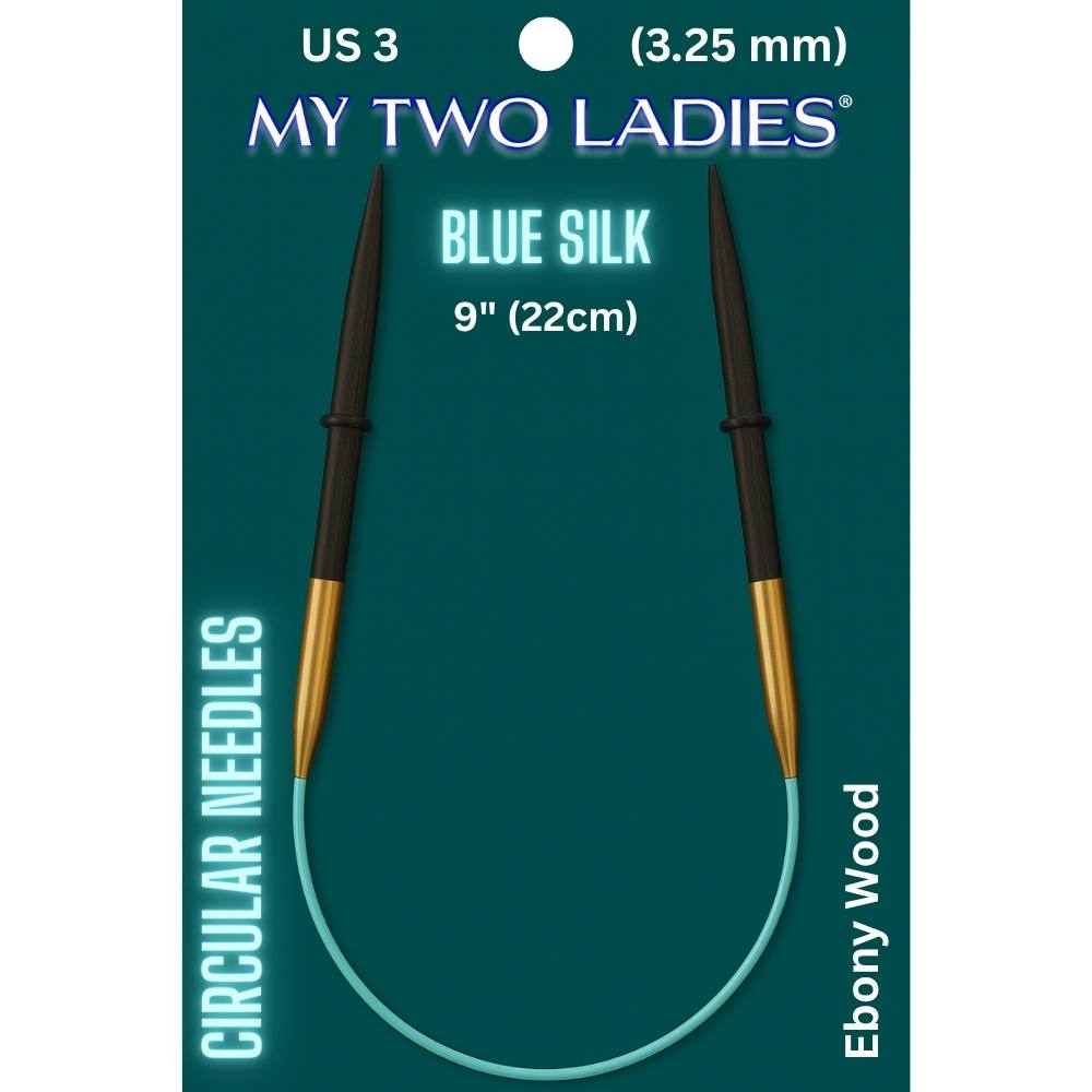 Blue Silk | 9" Circular Knitting Needles | Ebony | 6 Sizes - Prismatic Fiber Arts