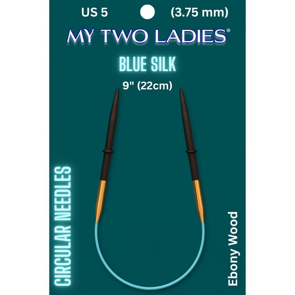 Blue Silk | 9" Circular Knitting Needles | Ebony | 6 Sizes - Prismatic Fiber Arts