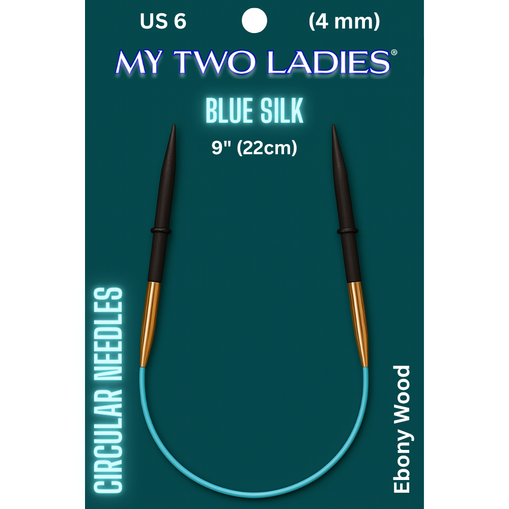 Blue Silk | 9" Circular Knitting Needles | Ebony | 6 Sizes - Prismatic Fiber Arts
