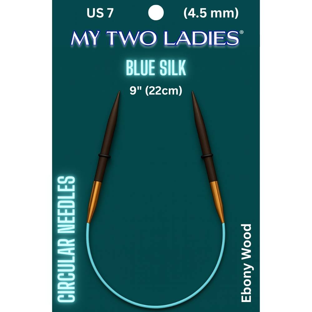 Blue Silk | 9" Circular Knitting Needles | Ebony | 6 Sizes - Prismatic Fiber Arts