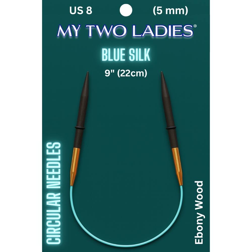 Blue Silk | 9" Circular Knitting Needles | Ebony | 6 Sizes - Prismatic Fiber Arts