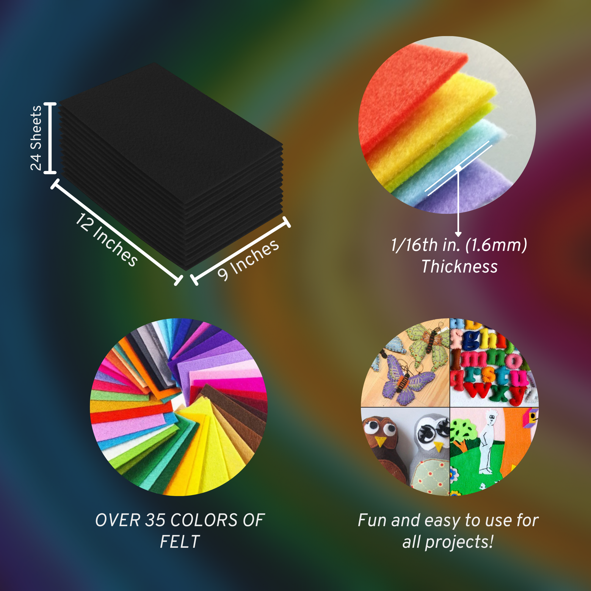 FabricLA Acrylic Felt Craft Sheet Packs – Black | Soft 100% Acrylic Felt Sheets for DIY & Sewing - Prismatic Fiber Arts