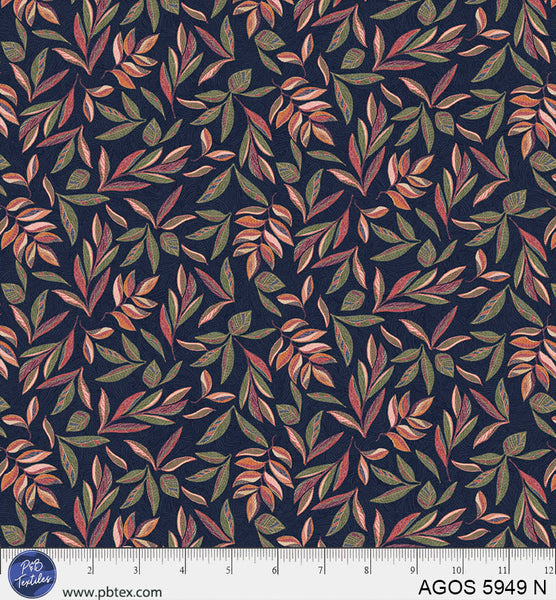 A Garden Of Stitches Navy Blue Leaves 44"/45" Fabric Per Yard - Prismatic Fiber Arts