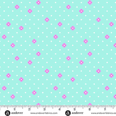 Aqua Dot Dot Bloom Color Pop Playground Cotton 44"/45" Fabric Per Yard - Prismatic Fiber Arts