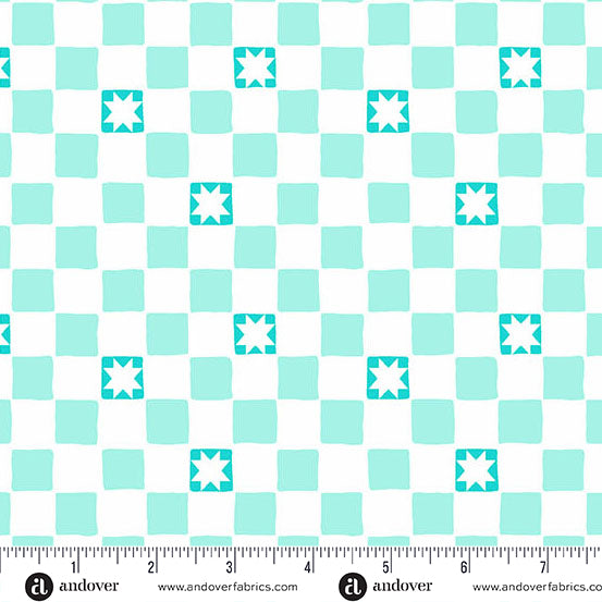 Aqua Twinkle Tiles Color Pop Playground Cotton 44"/45" Fabric Per Yard - Prismatic Fiber Arts