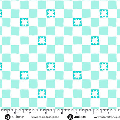 Aqua Twinkle Tiles Color Pop Playground Cotton 44"/45" Fabric Per Yard - Prismatic Fiber Arts