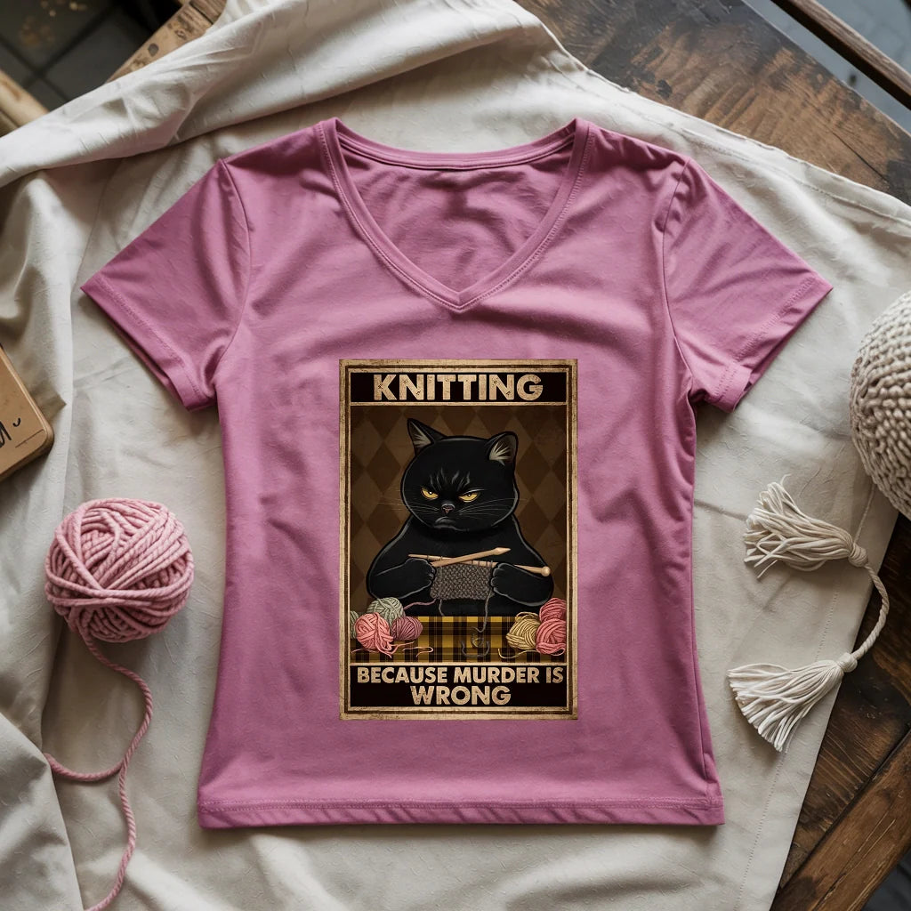 Knitting Because murder is wrong Lady V-neck - Prismatic Fiber Arts