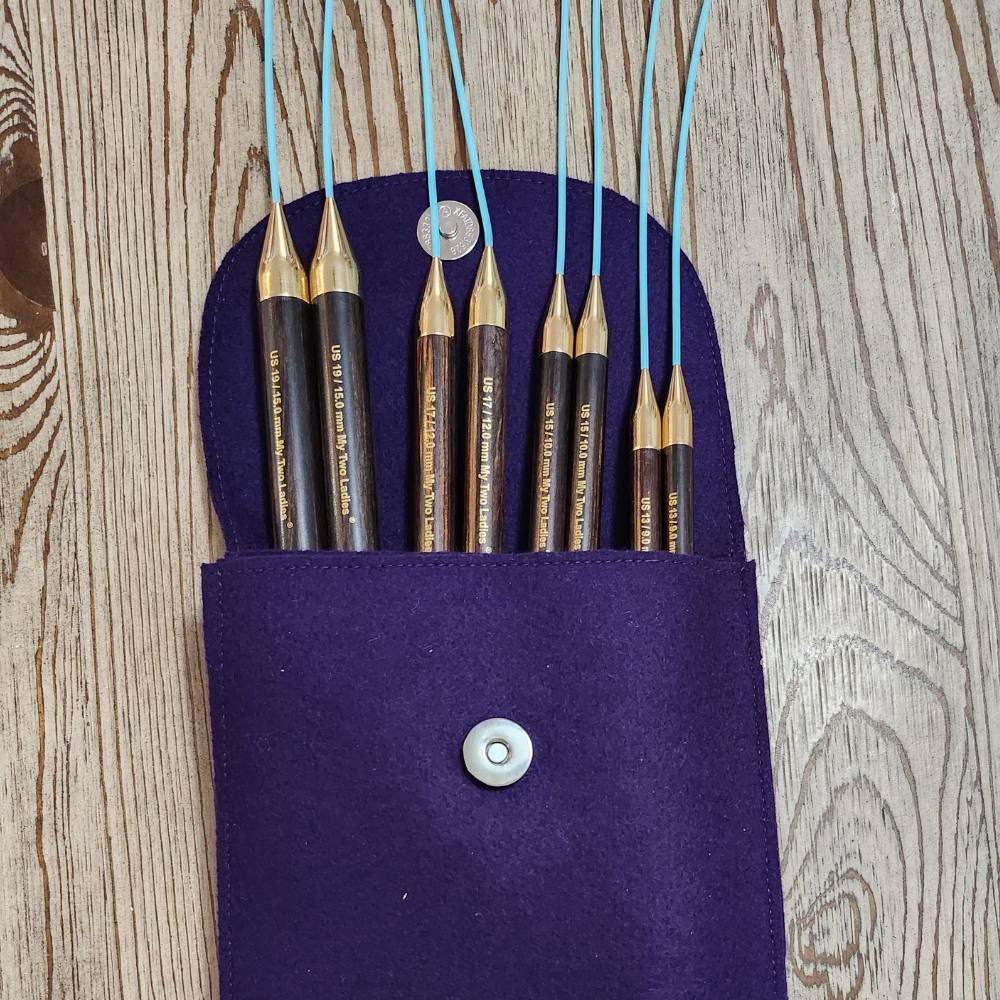 Blue Silk | Big Blanket Set | Adjustable Knitting Needles | 4 Sizes | US13, US15, US17, US19 | w/custom case - Prismatic Fiber Arts