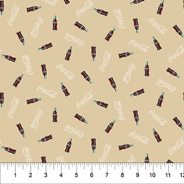 Beige Bottle Toss Coca-Cola Cotton 44"/45" Fabric Per Yard - Prismatic Fiber Arts