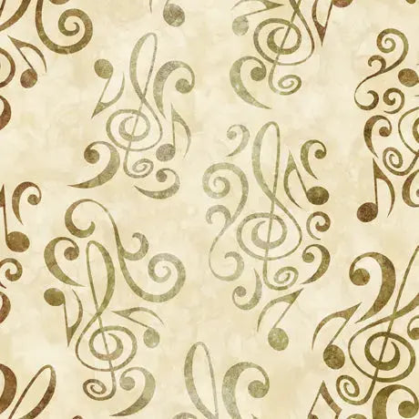 Beige Got Your Back Music Notes Cotton Wideback Fabric per yard - Prismatic Fiber Arts
