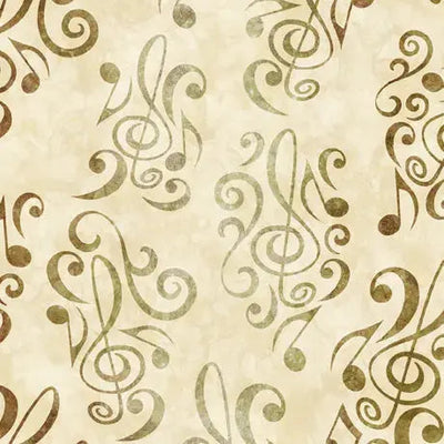 Beige Got Your Back Music Notes Cotton Wideback Fabric per yard - Prismatic Fiber Arts